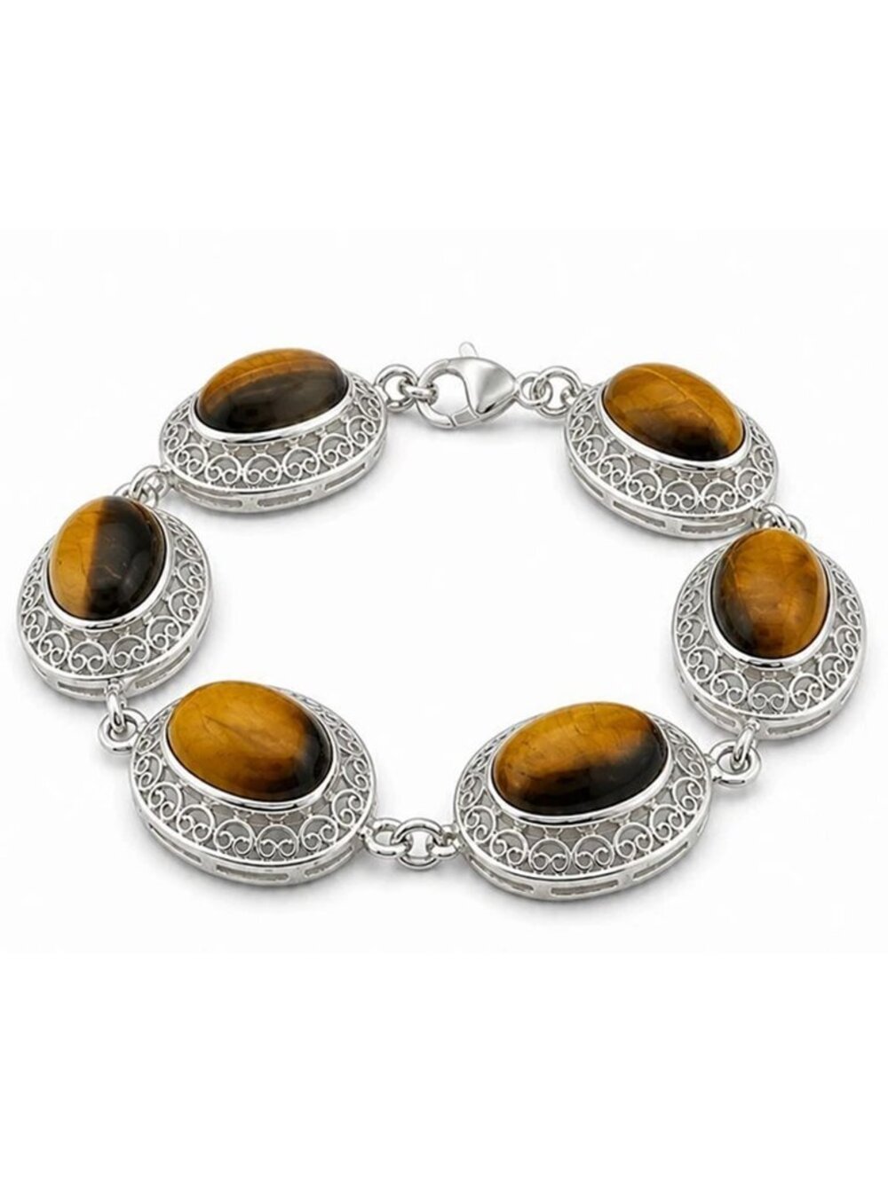 Genuine 34.86 Cts Tiger's Eye Tennis Bracelet .925 Silver
